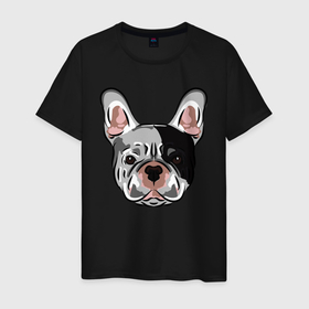 Мужская футболка хлопок с принтом Французский бульдог черно серый в Курске, 100% хлопок | прямой крой, круглый вырез горловины, длина до линии бедер, слегка спущенное плечо. | бульдог | иллюстрация | пес | собака | щенок