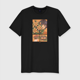 Мужская футболка хлопок Slim с принтом Retro Pixel Art Girl в Петрозаводске, 92% хлопок, 8% лайкра | приталенный силуэт, круглый вырез ворота, длина до линии бедра, короткий рукав | pixel art | букет | девушка | дискета | пиксель арт | цветы