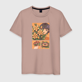 Мужская футболка хлопок с принтом Retro Pixel Art Girl в Петрозаводске, 100% хлопок | прямой крой, круглый вырез горловины, длина до линии бедер, слегка спущенное плечо. | pixel art | букет | девушка | дискета | пиксель арт | цветы