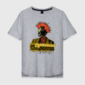 Мужская футболка хлопок Oversize с принтом Скелет панк в Тюмени, 100% хлопок | свободный крой, круглый ворот, “спинка” длиннее передней части | волосы | зубы | панк | уличный стиль | череп | чернила