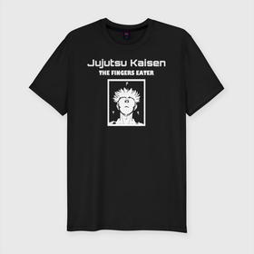 Мужская футболка хлопок Slim с принтом Jujutsu Kaisen The FINGERS EATER в Белгороде, 92% хлопок, 8% лайкра | приталенный силуэт, круглый вырез ворота, длина до линии бедра, короткий рукав | anime | imaginary demon | jujutsu kaisen | king of curses | manga | ryomen sukuna | sorsery fight | аниме | двуликий призрак | джутсу кайсен | дзюдзюцу кайсэн | король проклятий | магическая битва | манга | проклятия | проклятый дух
