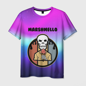 Мужская футболка 3D с принтом MARSHMELLO | МАРШМЕЛЛОУ (Z) в Кировске, 100% полиэфир | прямой крой, круглый вырез горловины, длина до линии бедер | dj | marshmello | marshmelo | маршмелло | маршмеллоу | маршмелоу