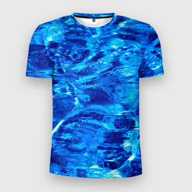 Мужская футболка 3D Slim с принтом Голубая Вода (Текстура) в Курске, 100% полиэстер с улучшенными характеристиками | приталенный силуэт, круглая горловина, широкие плечи, сужается к линии бедра | blue | ocean | pool | sea | бассейн | вода | волны | лето | море | океан | текстура | узоры