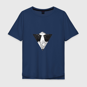 Мужская футболка хлопок Oversize с принтом НЛО треугольник в Петрозаводске, 100% хлопок | свободный крой, круглый ворот, “спинка” длиннее передней части | космос | летает | летающая тарелка | неопознанное | нло | фантастика