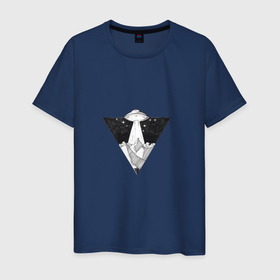 Мужская футболка хлопок с принтом НЛО треугольник в Курске, 100% хлопок | прямой крой, круглый вырез горловины, длина до линии бедер, слегка спущенное плечо. | космос | летает | летающая тарелка | неопознанное | нло | фантастика