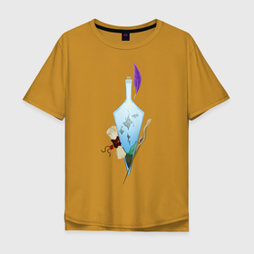 Мужская футболка хлопок Oversize с принтом Миры в стекле   Летающие острова , 100% хлопок | свободный крой, круглый ворот, “спинка” длиннее передней части | fantasy | magic | potions | зелья | игра | магия | подарок | фентези