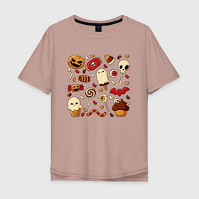 Мужская футболка хлопок Oversize с принтом Хэллоуинские конфетки , 100% хлопок | свободный крой, круглый ворот, “спинка” длиннее передней части | иллюстрация | конфеты | леденцы | мороженное | череп