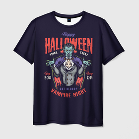 Мужская футболка 3D с принтом Вампир в Екатеринбурге, 100% полиэфир | прямой крой, круглый вырез горловины, длина до линии бедер | halloween | holiday | pumpkin | samayn | vampire | zombie | вампир | ведьма | вечеринка | день всех святых | зомби | карнавал | маскарад | мертвец | оборотень | привидение | самайн | светильник джека | страшный джек | труп