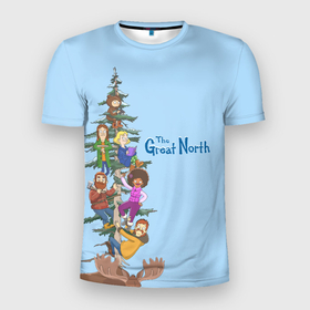 Мужская футболка 3D Slim с принтом Великий север в Новосибирске, 100% полиэстер с улучшенными характеристиками | приталенный силуэт, круглая горловина, широкие плечи, сужается к линии бедра | the great north | аляска | американский мультфильм | великий север | закусочная боба