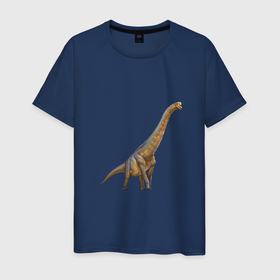Мужская футболка хлопок с принтом Брахиозавр в Петрозаводске, 100% хлопок | прямой крой, круглый вырез горловины, длина до линии бедер, слегка спущенное плечо. | арт | брахиозавр | динозавр | доисторические | рисунок