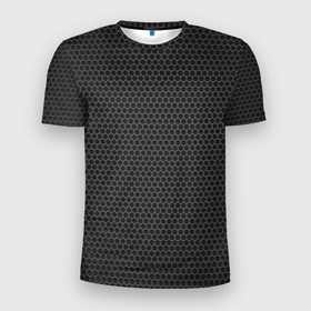 Мужская футболка 3D Slim с принтом чёрный карбоновый фон в Кировске, 100% полиэстер с улучшенными характеристиками | приталенный силуэт, круглая горловина, широкие плечи, сужается к линии бедра | Тематика изображения на принте: абстракция | текстура | узор