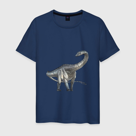 Мужская футболка хлопок с принтом Диплодок в Петрозаводске, 100% хлопок | прямой крой, круглый вырез горловины, длина до линии бедер, слегка спущенное плечо. | арт | динозавр | диплодок | доисторические | рисунок | шипы | щип
