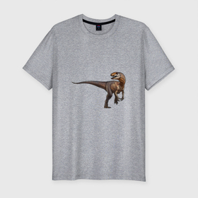 Мужская футболка хлопок Slim с принтом Аллозавр в Екатеринбурге, 92% хлопок, 8% лайкра | приталенный силуэт, круглый вырез ворота, длина до линии бедра, короткий рукав | аллозавр | арт | динозавр | доисторические | рисунок | хищник | юрский период