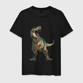 Мужская футболка хлопок с принтом Тираннозавр в Новосибирске, 100% хлопок | прямой крой, круглый вырез горловины, длина до линии бедер, слегка спущенное плечо. | арт | динозавр | доисторические | рисунок | тираннозавр | хищник
