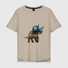 Мужская футболка хлопок Oversize с принтом Трицератопс , 100% хлопок | свободный крой, круглый ворот, “спинка” длиннее передней части | арт | динозавр | доисторические | рисунок | рога | трицератопс