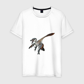 Мужская футболка хлопок с принтом Ютараптор в Петрозаводске, 100% хлопок | прямой крой, круглый вырез горловины, длина до линии бедер, слегка спущенное плечо. | арт | велоцираптор | динозавр | доисторические | крылья | пернатый | пернатый динозавр | перо | перья | рисунок | хищник | ютараптор