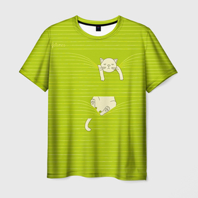 Мужская футболка 3D с принтом Котик запутался в нитках в Тюмени, 100% полиэфир | прямой крой, круглый вырез горловины, длина до линии бедер | cat | кис | киса | киска | кот | котенок | котята | кошечка | кошечки | кошки | мем | мемы | мяу