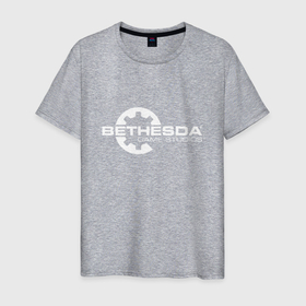 Мужская футболка хлопок с принтом Bethesda logo в Санкт-Петербурге, 100% хлопок | прямой крой, круглый вырез горловины, длина до линии бедер, слегка спущенное плечо. | bethesda | todd howard | бефезда | тод говард | тодд говард