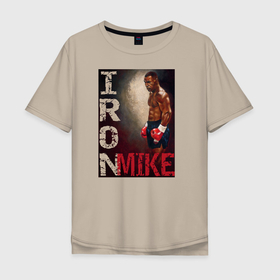Мужская футболка хлопок Oversize с принтом Железный Майк Тайсон в Санкт-Петербурге, 100% хлопок | свободный крой, круглый ворот, “спинка” длиннее передней части | бокс | боксер | единоборства | железный майк | майк тайсон | спорт | тайсон