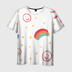 Мужская футболка 3D с принтом красочное детство в Петрозаводске, 100% полиэфир | прямой крой, круглый вырез горловины, длина до линии бедер | весело | горошек | детство | карандаш | кисть | краски | лето | радуга | рисунок | смайлик | солнышко | улыбка