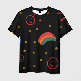 Мужская футболка 3D с принтом красочное детство в Курске, 100% полиэфир | прямой крой, круглый вырез горловины, длина до линии бедер | весело | горошек | детство | карандаш | кисточка | кисть | краски | лето | радуга | смайлик | солнышко | улыбка