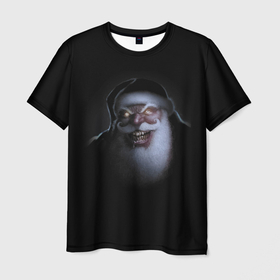 Мужская футболка 3D с принтом Свирепый кровожадный Санта в Курске, 100% полиэфир | прямой крой, круглый вырез горловины, длина до линии бедер | beard | hype | jaw | moustache | muzzle | new year | saliva | santa klaus | teeth | view | борода | взгляд | дед мороз | зубы | новый год | пасть | слюна | усы | хайп