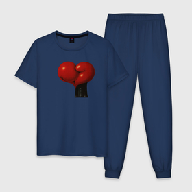 Мужская пижама хлопок с принтом Боксерские перчатки  сердце в Кировске, 100% хлопок | брюки и футболка прямого кроя, без карманов, на брюках мягкая резинка на поясе и по низу штанин
 | боец | бой | бокс | перчатки | сердце | спорт