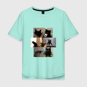 Мужская футболка хлопок Oversize с принтом Сборник мемов с котами в Курске, 100% хлопок | свободный крой, круглый ворот, “спинка” длиннее передней части | дизайн | кот | коты | необычное | прикол | сборник мемов с котами | черные коты | черный кот