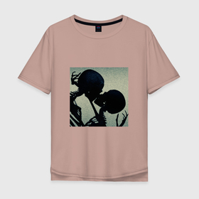 Мужская футболка хлопок Oversize с принтом Любовная пара в Тюмени, 100% хлопок | свободный крой, круглый ворот, “спинка” длиннее передней части | для двоих | для пар | любовь | романтика | скелеты | черепа