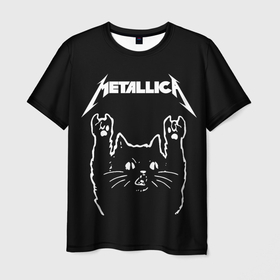 Мужская футболка 3D с принтом METALLICA  МЕТАЛЛИКА. в Тюмени, 100% полиэфир | прямой крой, круглый вырез горловины, длина до линии бедер | metallica | кот | котэ | металлика | музыка | рок