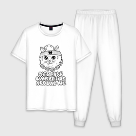 Мужская пижама хлопок с принтом Cats Rule в Белгороде, 100% хлопок | брюки и футболка прямого кроя, без карманов, на брюках мягкая резинка на поясе и по низу штанин
 | black | cat | gza | hip hop | method man | music | new york | odb | old school | rap | rza | wu tang | wu tang clan | аудио | винил | ву тэнг | граффити | диджей | кассета | кот | кошка | микрофон | музыка | нью йорк | пластинка | рэп | рэпер 
