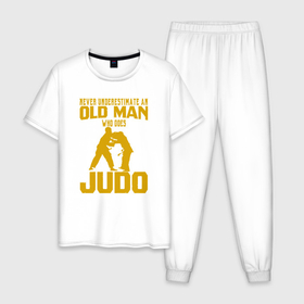 Мужская пижама хлопок с принтом Old Man Judo в Кировске, 100% хлопок | брюки и футболка прямого кроя, без карманов, на брюках мягкая резинка на поясе и по низу штанин
 | fighter | japan | judo | mma | sport | ufc | warrior | боец | бой | воин | дзюдо | дзюдоист | единоборства | карате | поединок | спорт | спортсмен | чемпион | япония