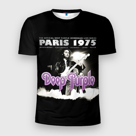 Мужская футболка 3D Slim с принтом Deep Purple   Paris 1975 в Санкт-Петербурге, 100% полиэстер с улучшенными характеристиками | приталенный силуэт, круглая горловина, широкие плечи, сужается к линии бедра | deep purple | альбом | гловер | группа | дееп | деп | ди | дип перпл | диперпл | дипперпл | иэн гиллан | иэн пэйс | лого | логотип | метал | морс | пепл | прогрессивный | психоделический | рок | символ | хард