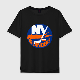 Мужская футболка хлопок Oversize с принтом NY ISLANDERS в Белгороде, 100% хлопок | свободный крой, круглый ворот, “спинка” длиннее передней части | спорт | спортивные принты | хоккей | хоккейные команды | хоккейные принты