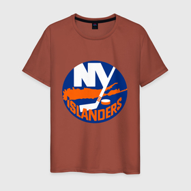 Мужская футболка хлопок с принтом NY ISLANDERS в Курске, 100% хлопок | прямой крой, круглый вырез горловины, длина до линии бедер, слегка спущенное плечо. | спорт | спортивные принты | хоккей | хоккейные команды | хоккейные принты