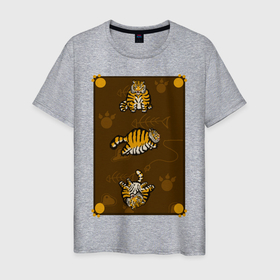 Мужская футболка хлопок с принтом Три тигра в Новосибирске, 100% хлопок | прямой крой, круглый вырез горловины, длина до линии бедер, слегка спущенное плечо. | большие кошки | кот | кошка | круглый | природа | тигр | хищник