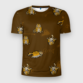 Мужская футболка 3D Slim с принтом Тигрята в Санкт-Петербурге, 100% полиэстер с улучшенными характеристиками | приталенный силуэт, круглая горловина, широкие плечи, сужается к линии бедра | 3d | большие кошки | кот | кошка | круглый | природа | тигр | хищник