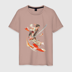 Мужская футболка хлопок с принтом Самурай моря в Белгороде, 100% хлопок | прямой крой, круглый вырез горловины, длина до линии бедер, слегка спущенное плечо. | арт | воин | воин моря | красный окунь | море | рисунок | русал | русалка | самурай