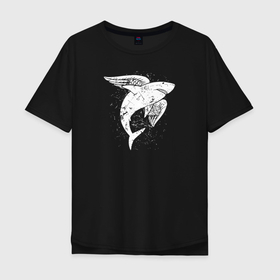 Мужская футболка хлопок Oversize с принтом Крылатая акула в Тюмени, 100% хлопок | свободный крой, круглый ворот, “спинка” длиннее передней части | Тематика изображения на принте: shark | акула | зверь | клыки | крылья | мифический | монстр | пасть | рыба | странный | хищник