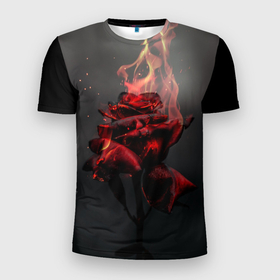 Мужская футболка 3D Slim с принтом Цветок в Новосибирске, 100% полиэстер с улучшенными характеристиками | приталенный силуэт, круглая горловина, широкие плечи, сужается к линии бедра | Тематика изображения на принте: валентина | любовь | огонь | самая красивая | самый лучший | футболка | цветок