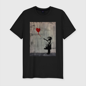 Мужская футболка хлопок Slim с принтом Граффити Banksy в Петрозаводске, 92% хлопок, 8% лайкра | приталенный силуэт, круглый вырез ворота, длина до линии бедра, короткий рукав | banksy | бэнкси | граффити | легенда | стрит арт