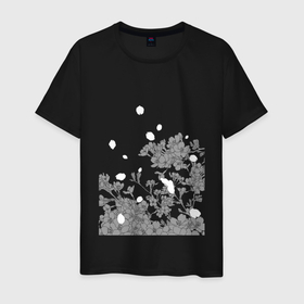 Мужская футболка хлопок с принтом Сакура в минимализме в Курске, 100% хлопок | прямой крой, круглый вырез горловины, длина до линии бедер, слегка спущенное плечо. | black  white | minimalism | sakura | минимализм | сакура | чёрно белое