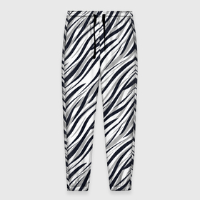 Мужские брюки 3D с принтом Черно белый полосатый тигровый в Петрозаводске, 100% полиэстер | манжеты по низу, эластичный пояс регулируется шнурком, по бокам два кармана без застежек, внутренняя часть кармана из мелкой сетки | модный | монохромный | полосатый | серый и черный | современный | тигровый | черный и белый