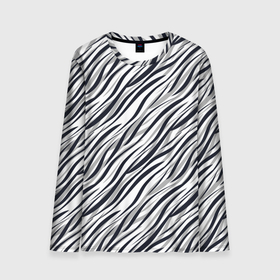 Мужской лонгслив 3D с принтом Черно белый полосатый тигровый в Тюмени, 100% полиэстер | длинные рукава, круглый вырез горловины, полуприлегающий силуэт | модный | монохромный | полосатый | серый и черный | современный | тигровый | черный и белый