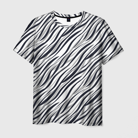 Мужская футболка 3D с принтом Черно белый полосатый тигровый в Екатеринбурге, 100% полиэфир | прямой крой, круглый вырез горловины, длина до линии бедер | модный | монохромный | полосатый | серый и черный | современный | тигровый | черный и белый