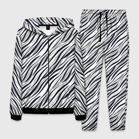 Мужской костюм 3D с принтом Черно белый полосатый тигровый в Петрозаводске, 100% полиэстер | Манжеты и пояс оформлены тканевой резинкой, двухслойный капюшон со шнурком для регулировки, карманы спереди | Тематика изображения на принте: модный | монохромный | полосатый | серый и черный | современный | тигровый | черный и белый