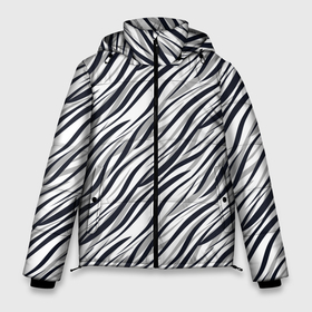 Мужская зимняя куртка 3D с принтом Черно белый полосатый тигровый в Петрозаводске, верх — 100% полиэстер; подкладка — 100% полиэстер; утеплитель — 100% полиэстер | длина ниже бедра, свободный силуэт Оверсайз. Есть воротник-стойка, отстегивающийся капюшон и ветрозащитная планка. 

Боковые карманы с листочкой на кнопках и внутренний карман на молнии. | Тематика изображения на принте: модный | монохромный | полосатый | серый и черный | современный | тигровый | черный и белый