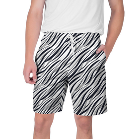 Мужские шорты 3D с принтом Черно белый полосатый тигровый в Екатеринбурге,  полиэстер 100% | прямой крой, два кармана без застежек по бокам. Мягкая трикотажная резинка на поясе, внутри которой широкие завязки. Длина чуть выше колен | модный | монохромный | полосатый | серый и черный | современный | тигровый | черный и белый