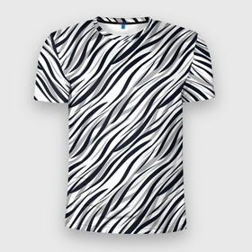 Мужская футболка 3D Slim с принтом Черно белый полосатый тигровый в Петрозаводске, 100% полиэстер с улучшенными характеристиками | приталенный силуэт, круглая горловина, широкие плечи, сужается к линии бедра | Тематика изображения на принте: модный | монохромный | полосатый | серый и черный | современный | тигровый | черный и белый