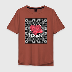 Мужская футболка хлопок Oversize с принтом Аппликация Любовь в Белгороде, 100% хлопок | свободный крой, круглый ворот, “спинка” длиннее передней части | влюбленным | иллюстрация | картина | любовь | модный | сердце | черно белый